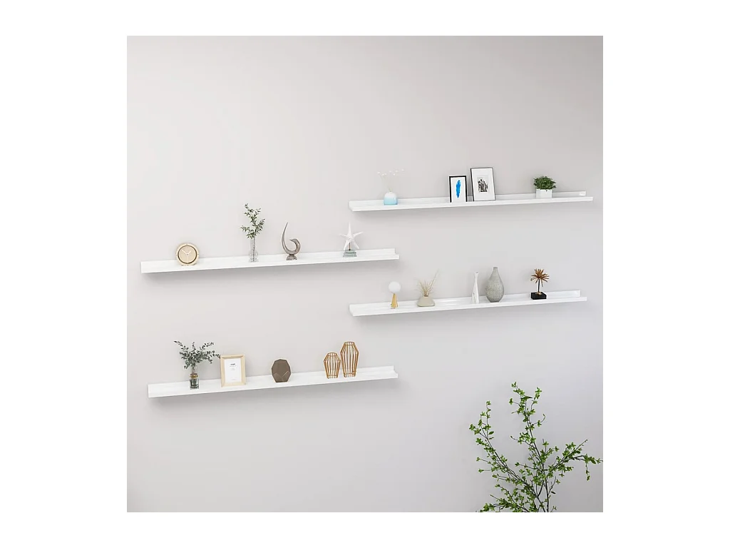 Mensole da parete 4 pz Bianco lucido 115x9x3 cm