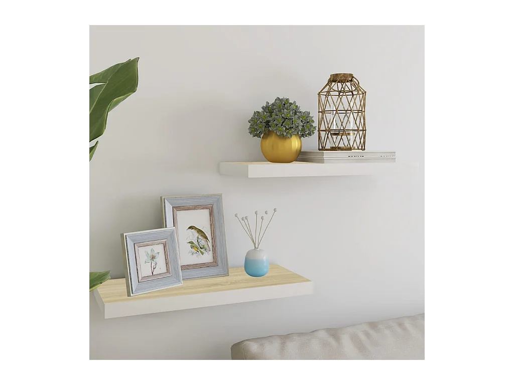 Estantes flotantes 2 piezas roble y blanco 60x23,5x3,8 cm MDF