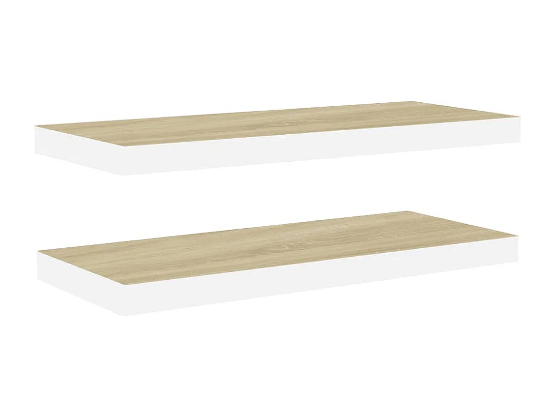 Estantes flotantes 2 piezas roble y blanco 60x23,5x3,8 cm MDF