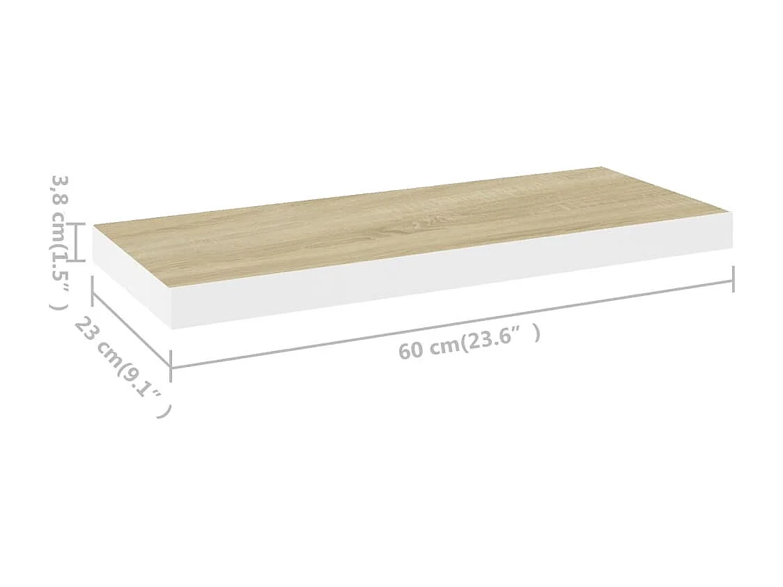 Estantes flotantes 2 piezas roble y blanco 60x23,5x3,8 cm MDF