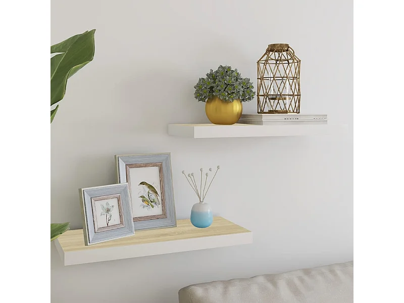 Schweberegale 2 Stück Eiche und Weiß 60x23,5x3,8 cm MDF