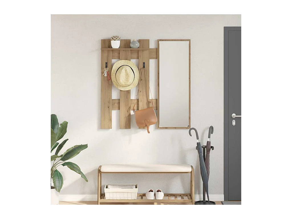 Porte-manteau mural avec miroir Chêne artisan 100 x 10 x 100 cm