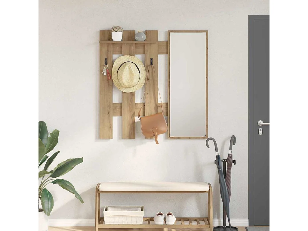 Wandkapstok met spiegel Artisan eiken 100 x 10 x 100 cm