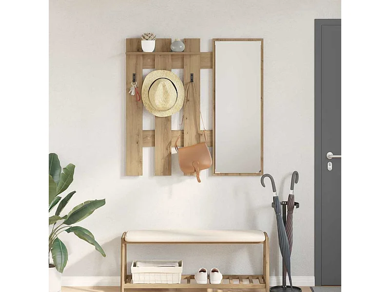Appendiabiti da parete con specchio Artisan rovere 100 x 10 x 100 cm
