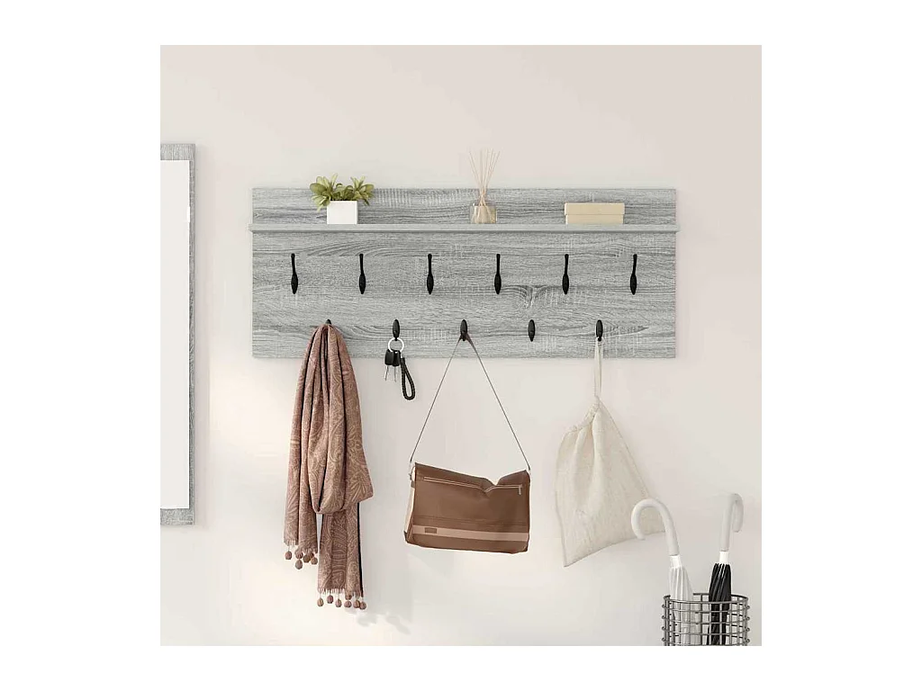 Appendiabiti da parete grigio Sonoma con ripiano in legno ingegnerizzato
