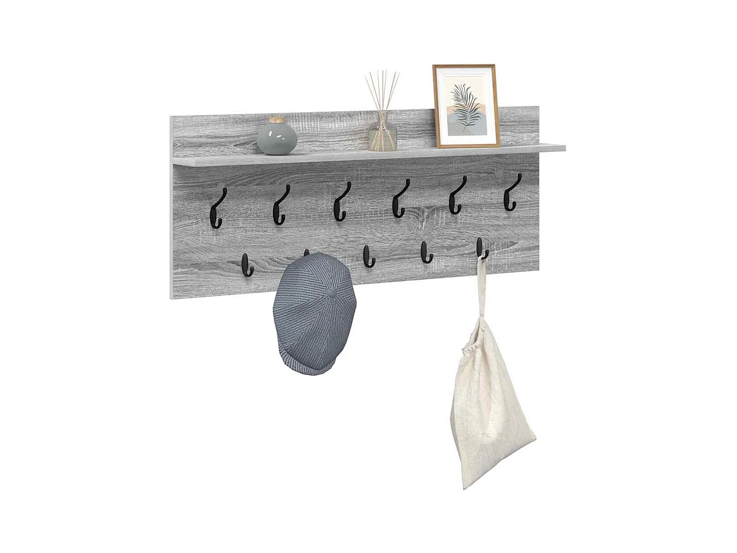 Appendiabiti da parete grigio Sonoma con ripiano in legno ingegnerizzato