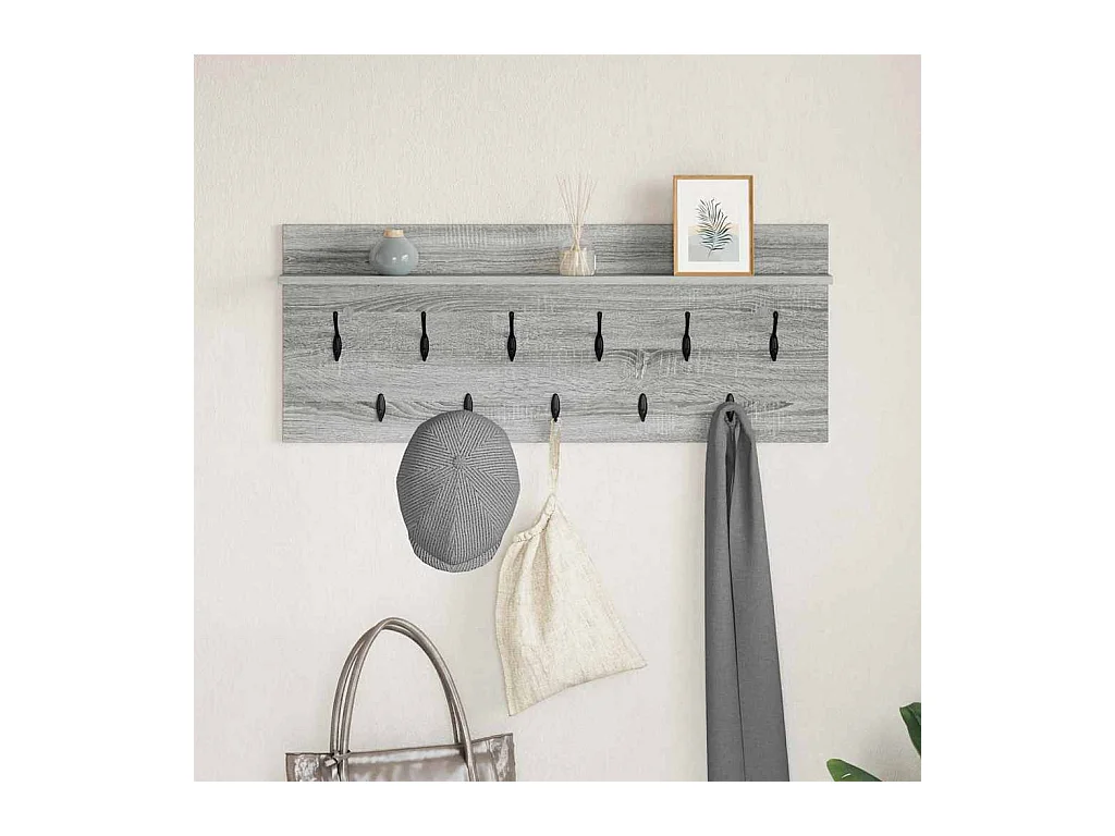 Appendiabiti da parete grigio Sonoma con ripiano in legno ingegnerizzato