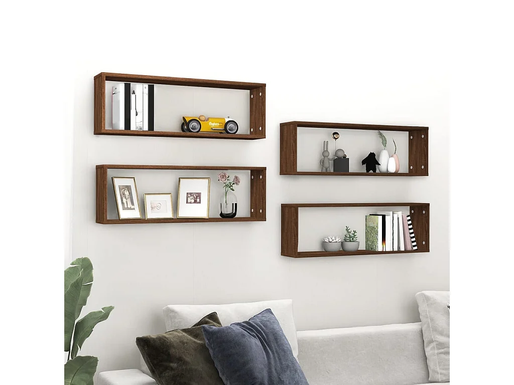 Mensole da parete a cubo 4 pezzi Rovere marrone 80x15x26,5 cm