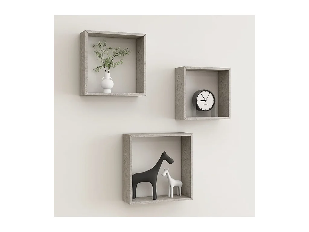 Mensole da parete a cubo da 3 pezzi, grigio cemento