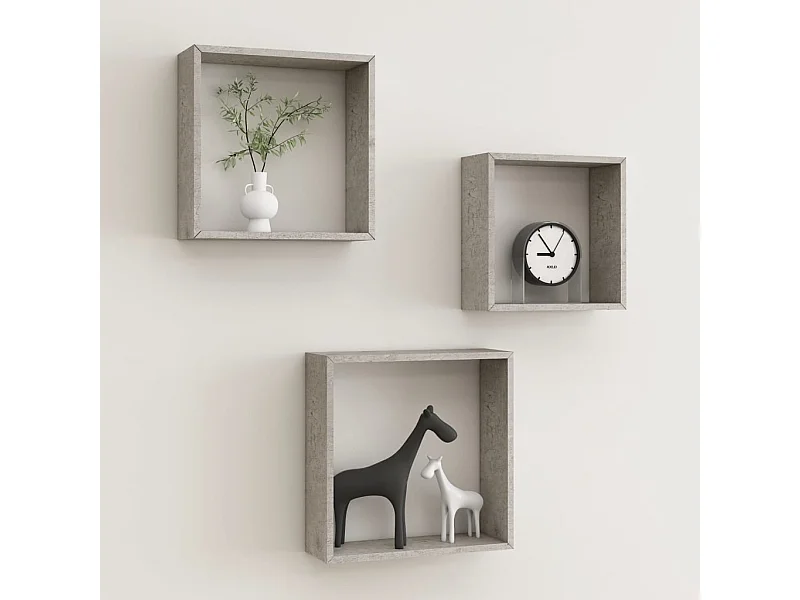 Étagères murales sous forme de cube 3 pcs Gris béton