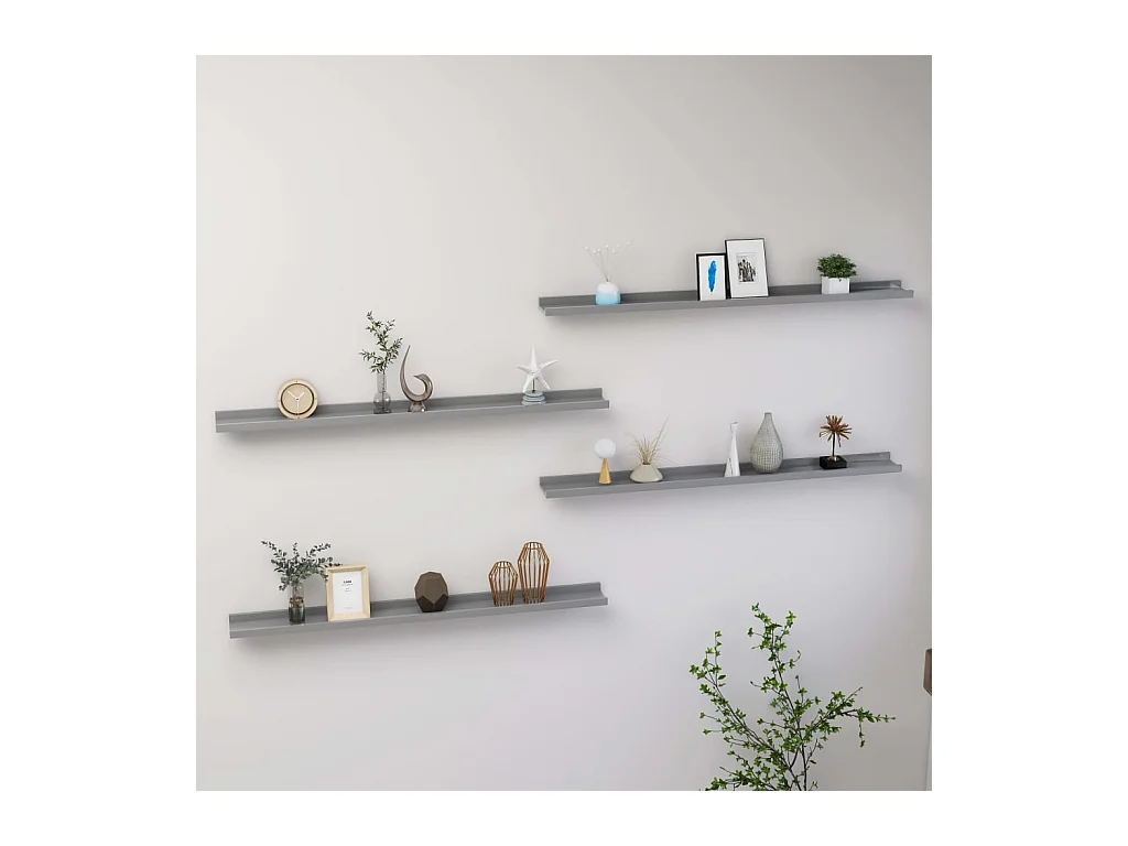 Mensole da parete 4 pezzi Grigio 100x9x3 cm