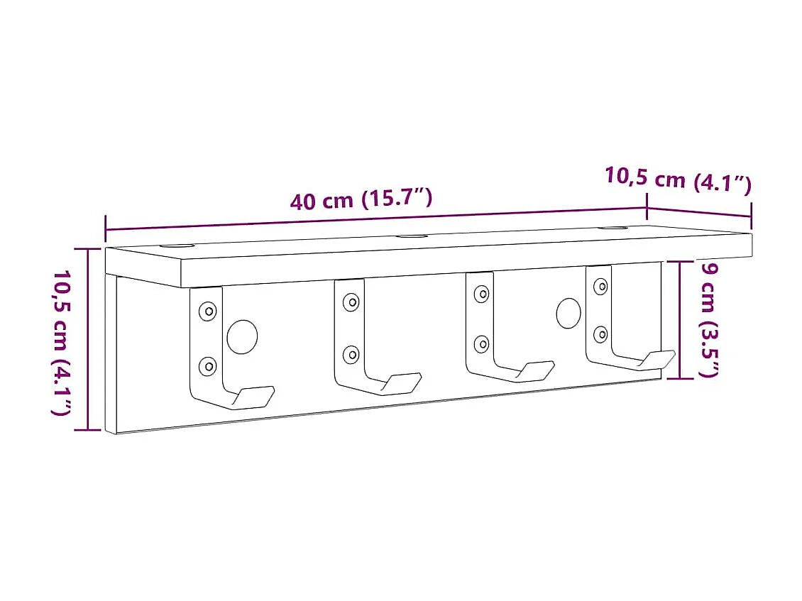 Perchero de pared Sonoma gris 40 x 10,5 x 10,5 cm