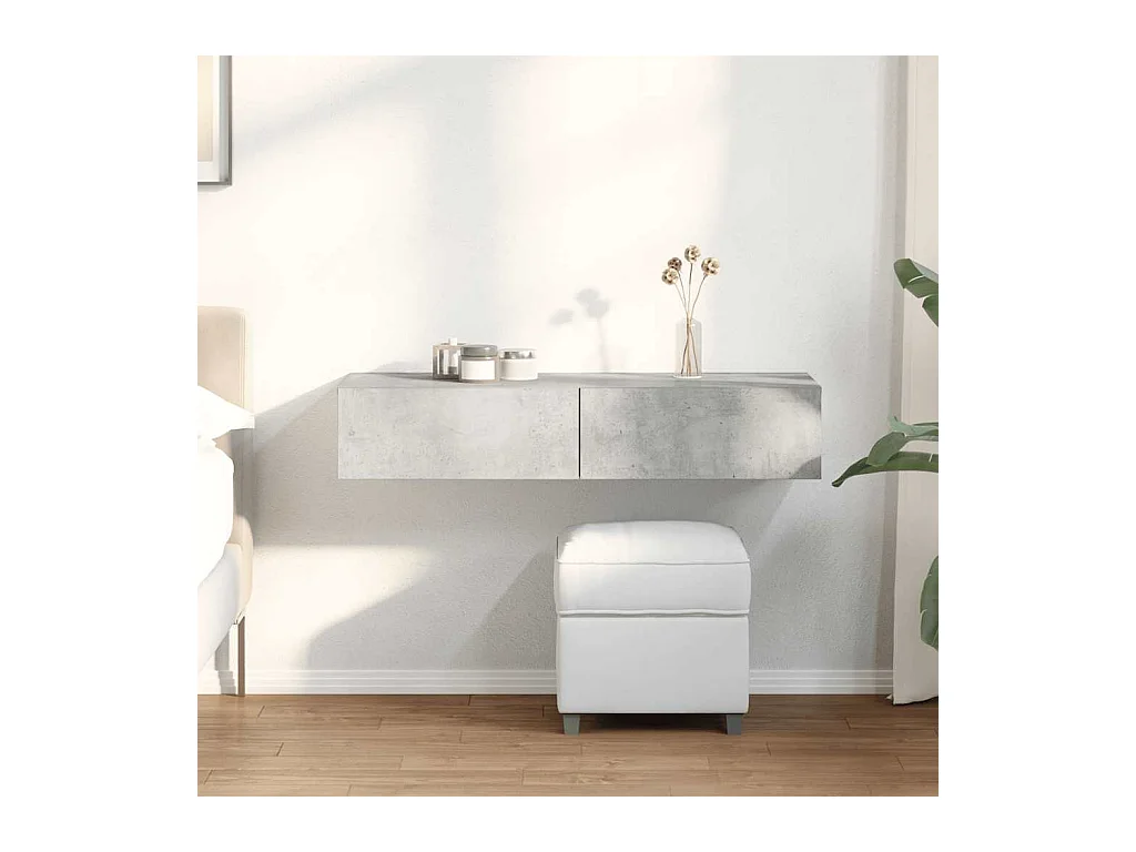 Estante de pared de madera de ingeniería de color gris hormigón con cajones