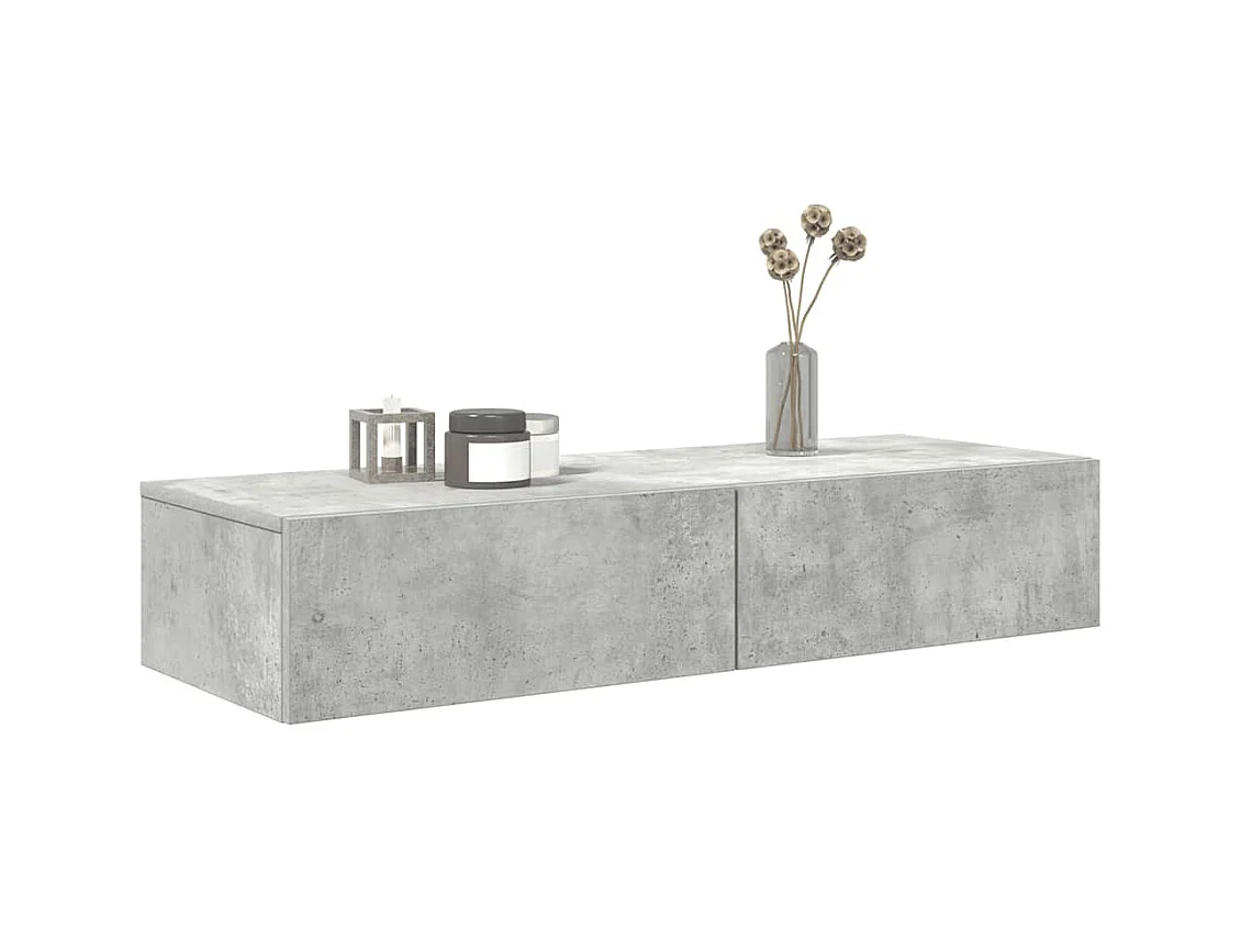 Estante de pared de madera de ingeniería de color gris hormigón con cajones