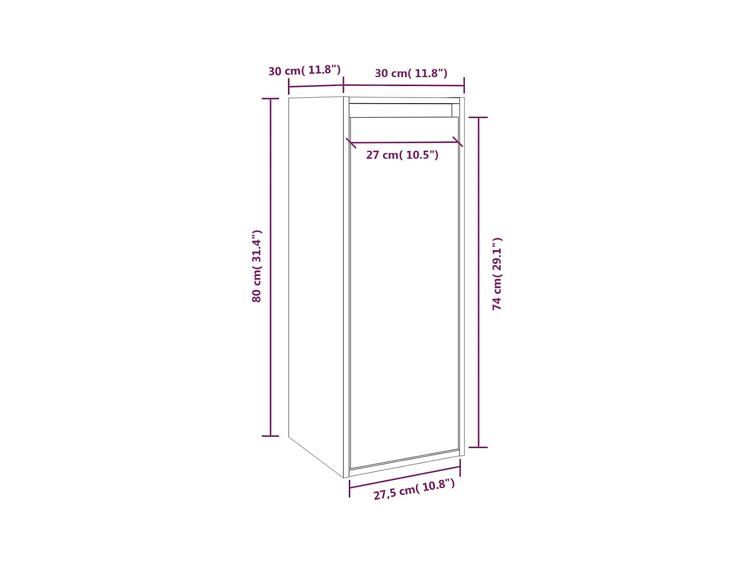 Armario de pared Gris 30x30x80 cm Madera maciza de pino