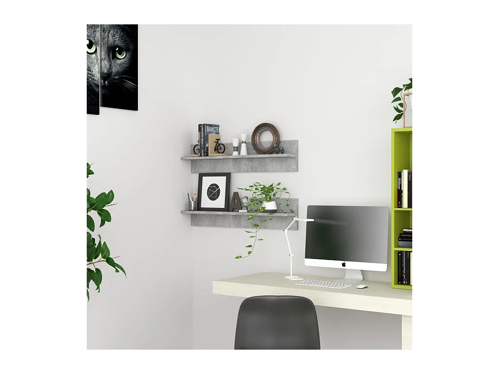 Mensole da parete 2 pezzi Grigio cemento 80x11,5x18cm in legno ingegnerizzato