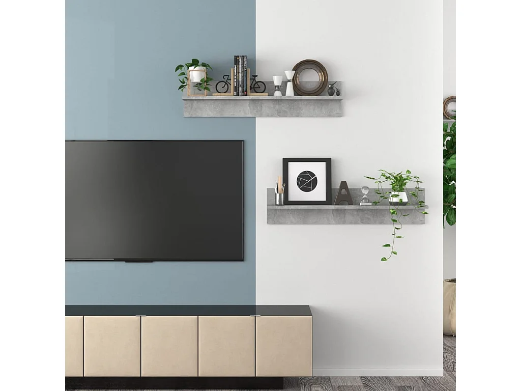 Étagères murales 2pcs Gris béton 80x11,5x18cm bois d'ingénierie