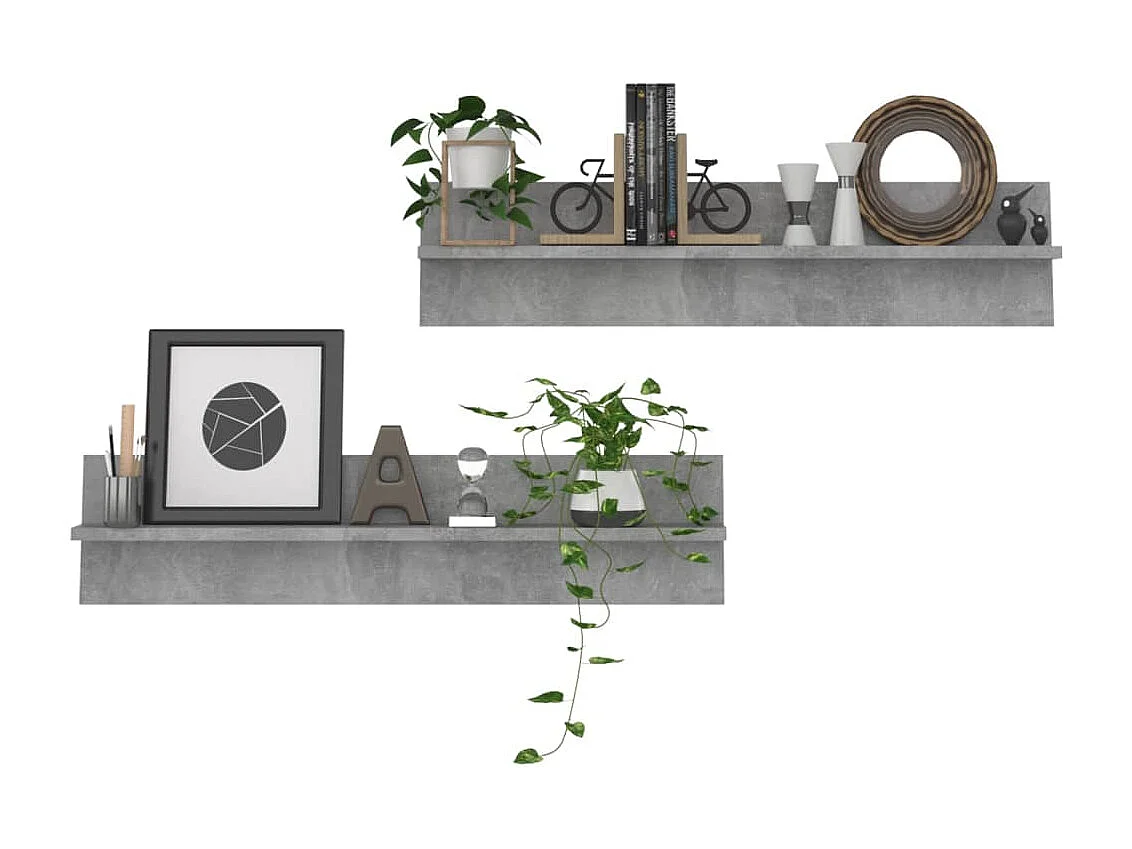 Étagères murales 2pcs Gris béton 80x11,5x18cm bois d'ingénierie