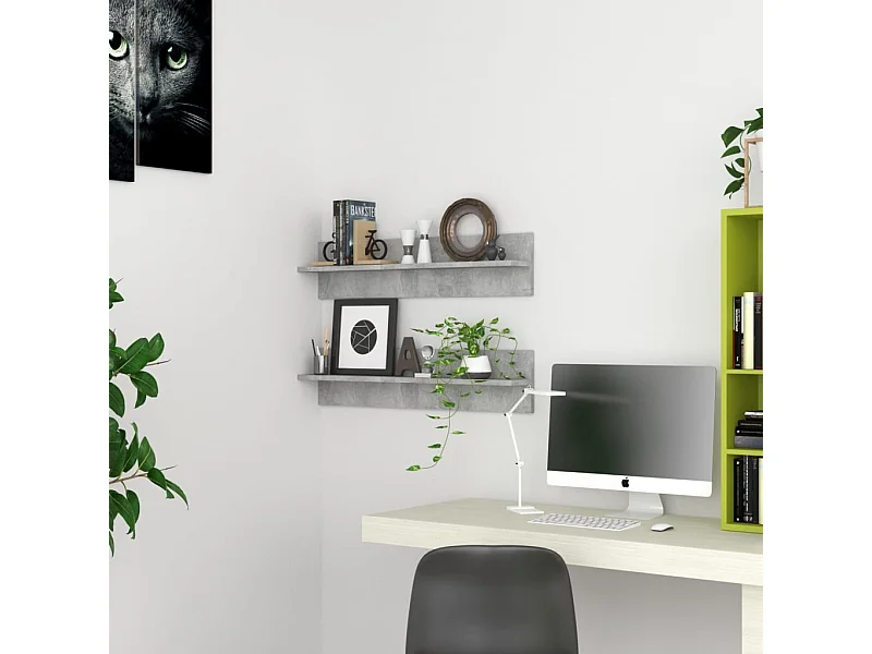 Mensole da parete 2 pezzi Grigio cemento 80x11,5x18cm in legno ingegnerizzato