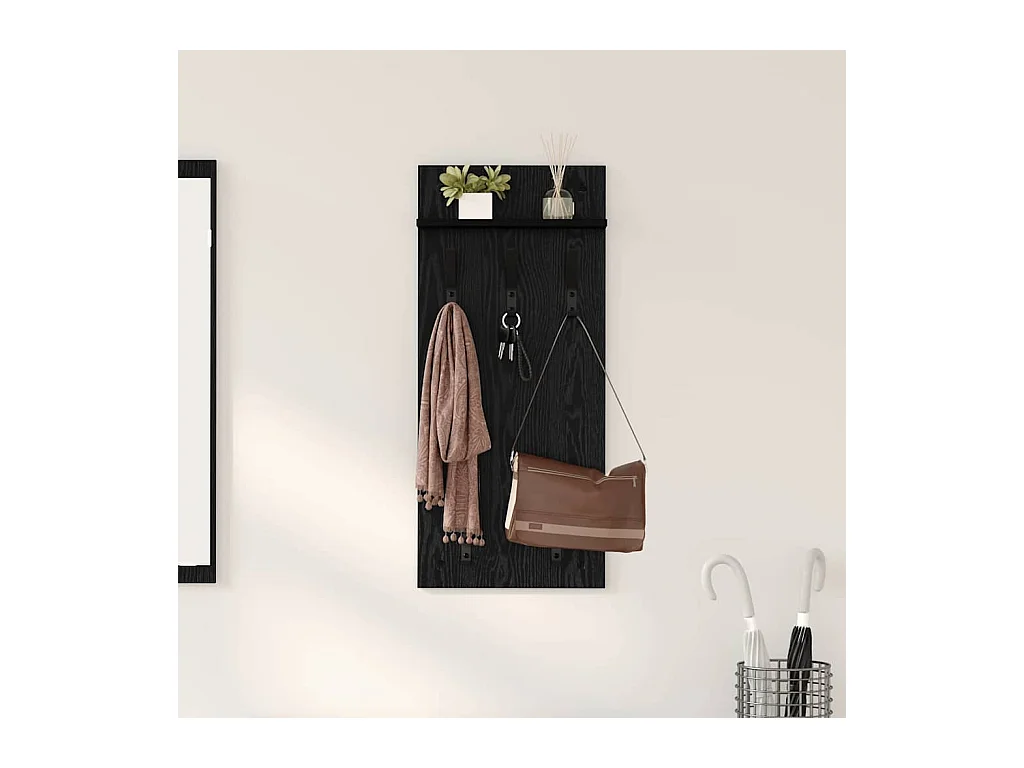 Appendiabiti da parete con ripiano Rovere nero 90 x 40 x 10 cm