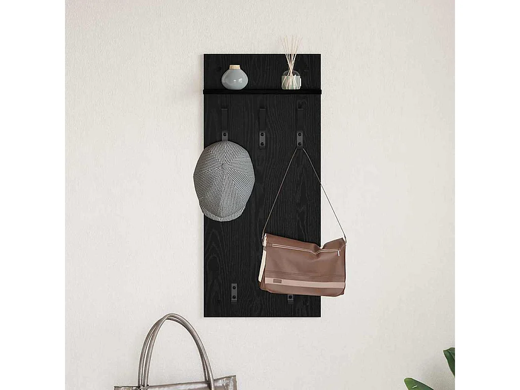 Appendiabiti da parete con ripiano Rovere nero 90 x 40 x 10 cm