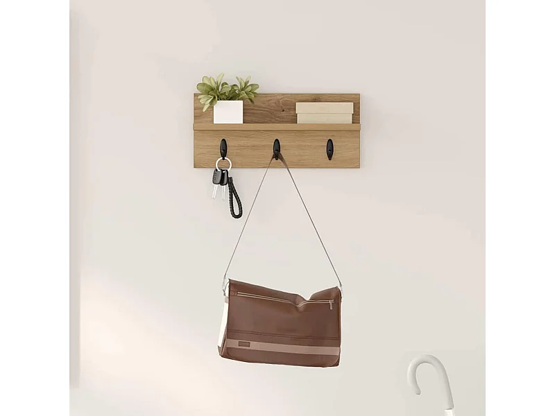 Porte-manteau mural chêne artisanal 40 x 10.5 x 18 cm