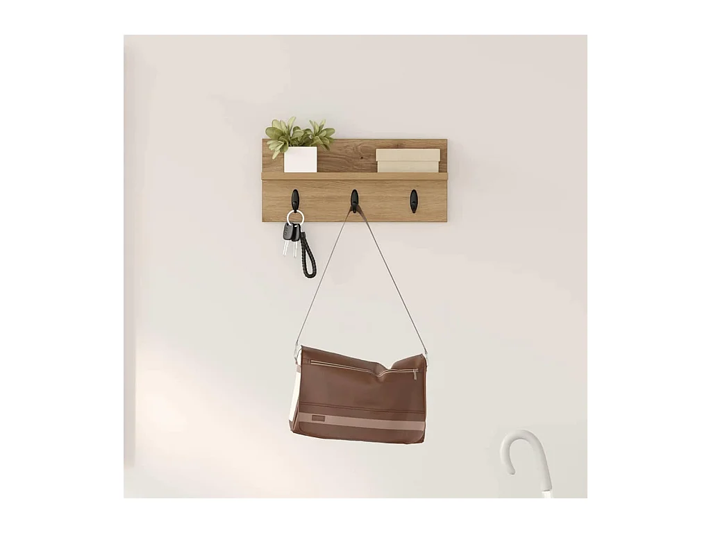 Porte-manteau mural chêne artisanal 40 x 10.5 x 18 cm