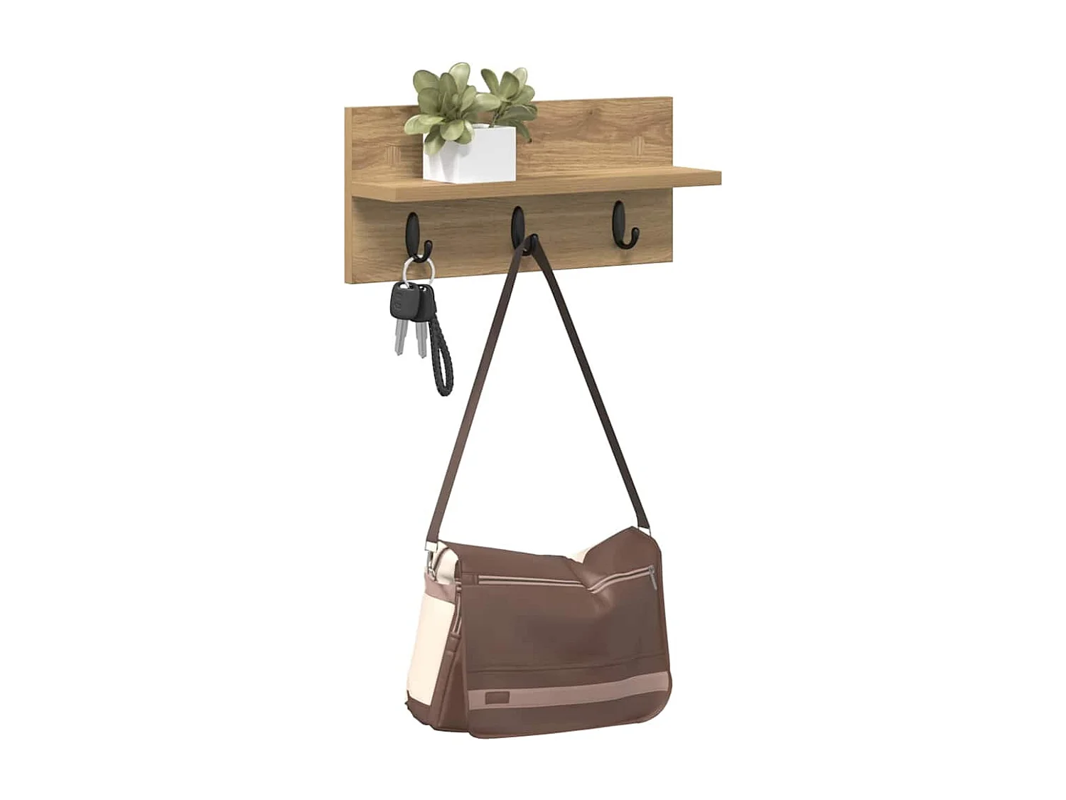 Handgemaakte eikenhouten wandkapstok 40 x 10,5 x 18 cm
