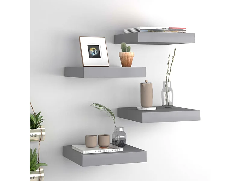 Mensole da parete sospese 4 pezzi grigio 23x23,5x3,8 cm MDF