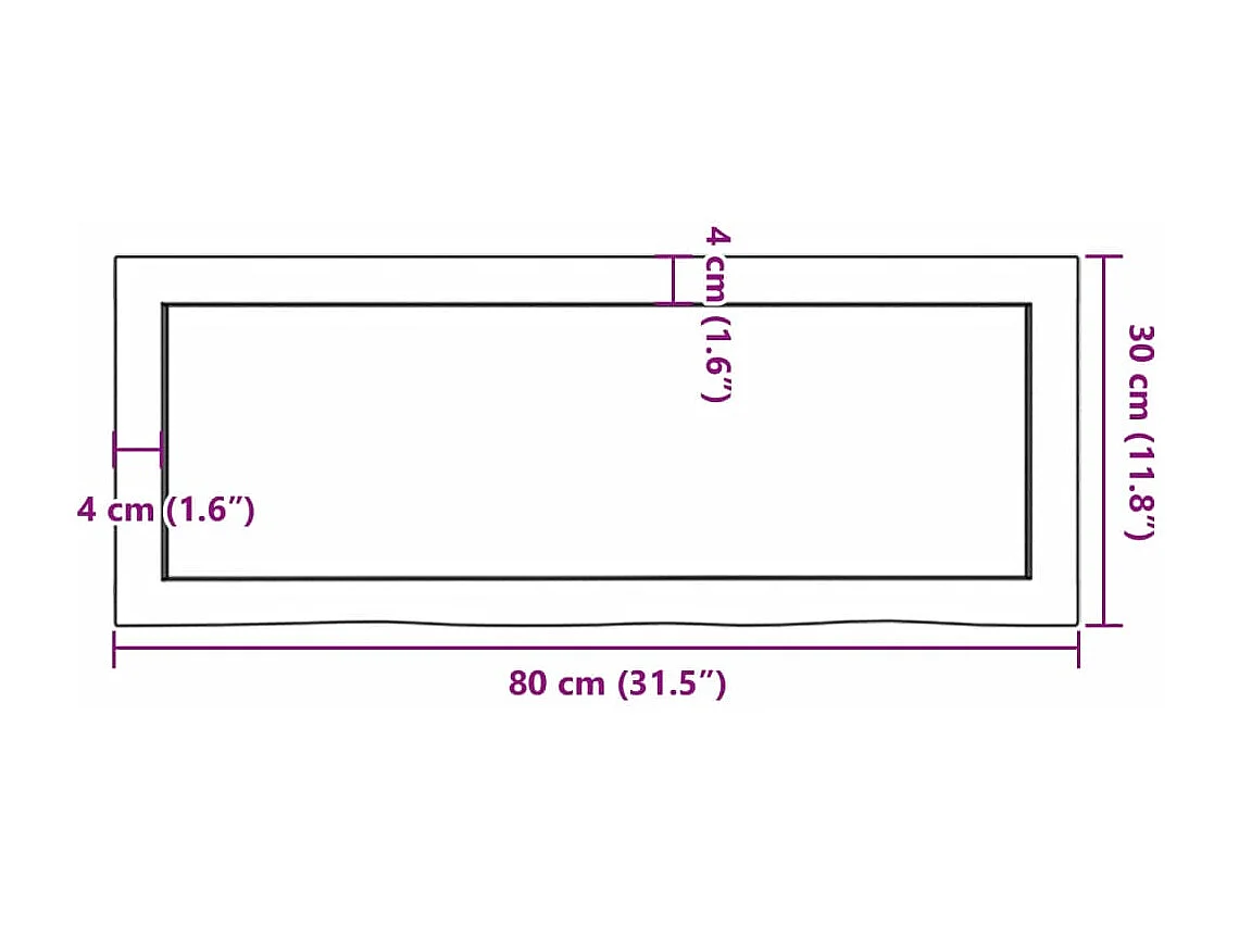 Wandplank 80x30x(2-6) cm massief onbehandeld eikenhout