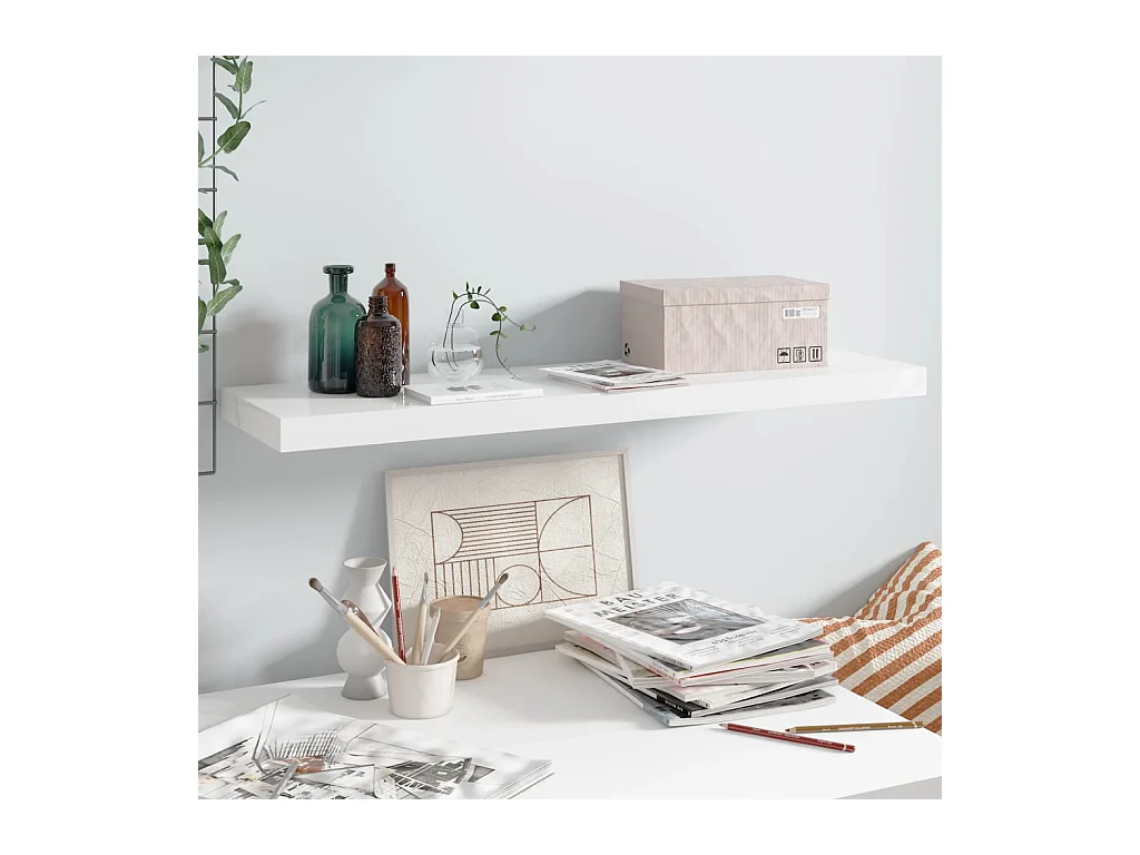 Mensola da parete sospesa Bianco lucido 90x23,5x3,8 cm MDF