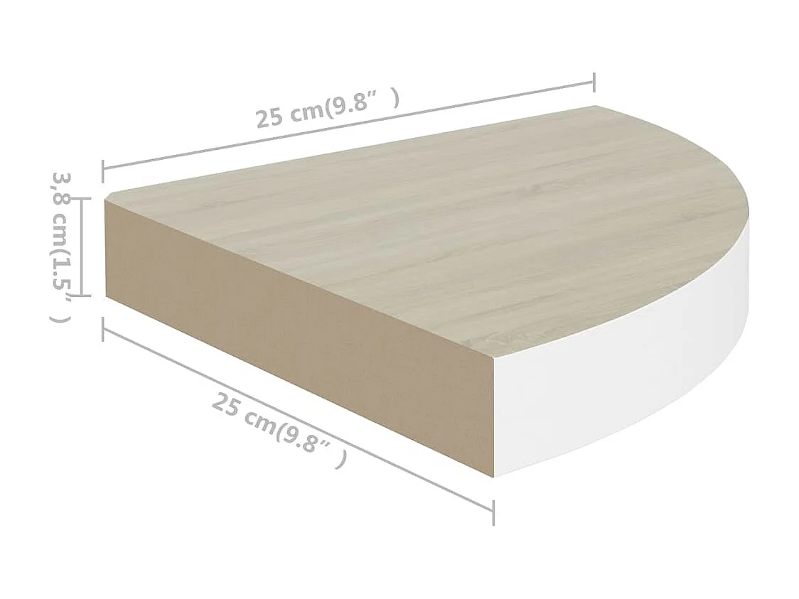 Eikenhouten en witte wandhoekplank 25x25x3,8 cm MDF