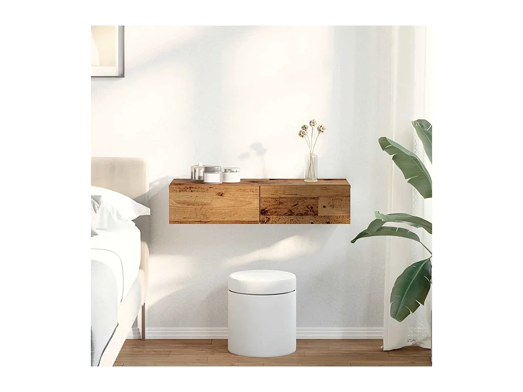 Étagère murale avec tiroirs vieux bois bois d'ingénierie