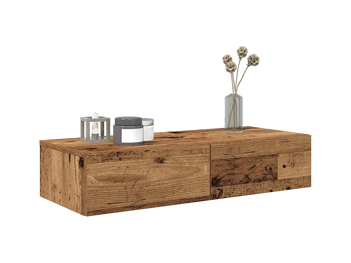 Étagère murale avec tiroirs vieux bois bois d'ingénierie