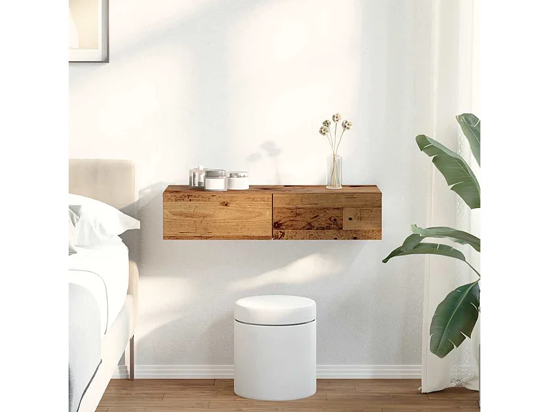 Wandplank met lades oud hout bewerkt hout