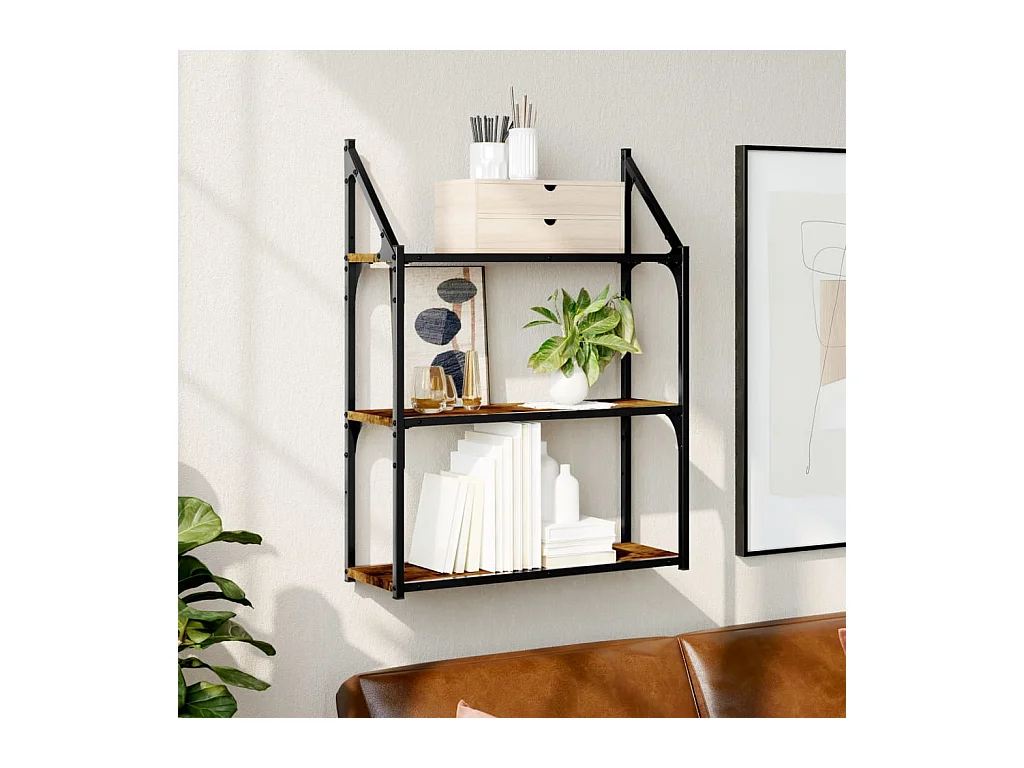 Étagère murale 3 niveaux chêne fumé 60x21x78,5 cm