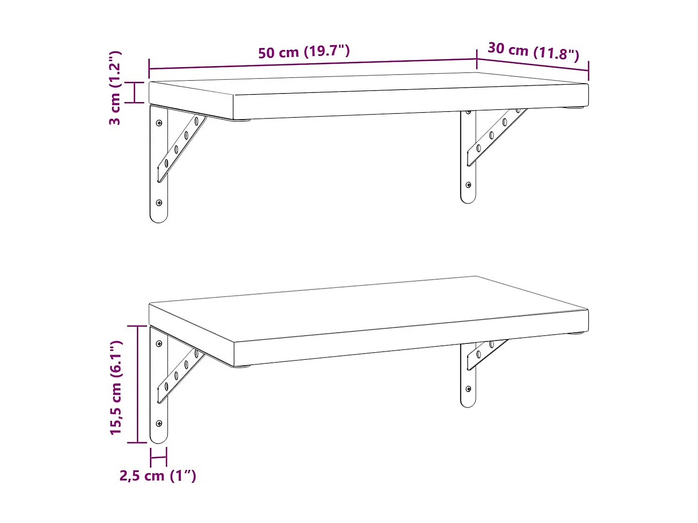 Estantes de pared 2 uds 50x30 cm acero inoxidable negro