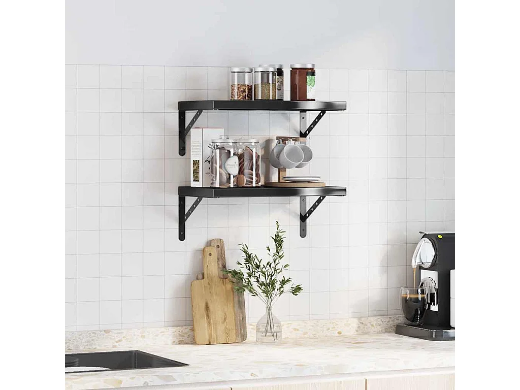 Étagères murales 2 pcs 50x30 cm noir acier inoxydable