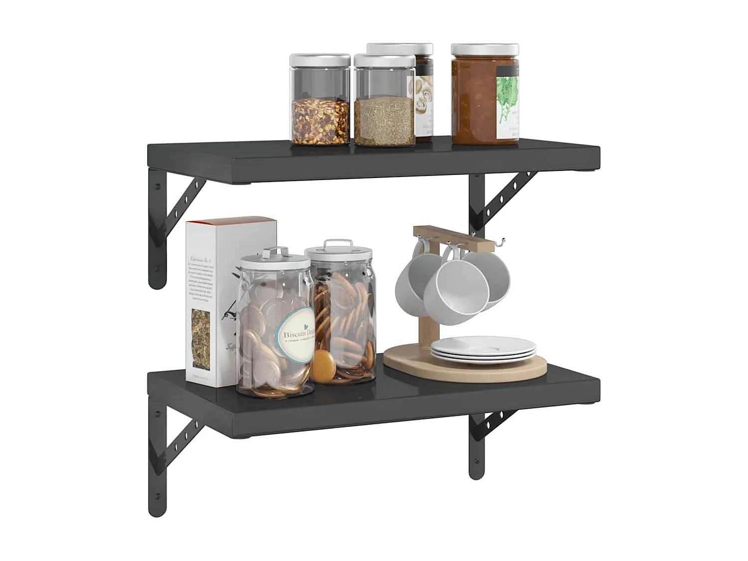 Étagères murales 2 pcs 50x30 cm noir acier inoxydable