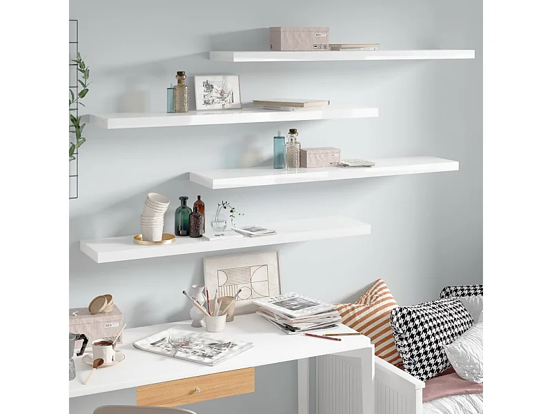 Zwevende wandplank 4 stuks glanzend wit 120x23,5x3,8cm MDF