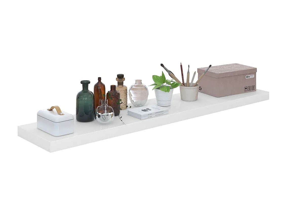 Estante flotante de pared (4 unidades), blanco brillante, 120 x 23,5 x 3,8 cm, MDF