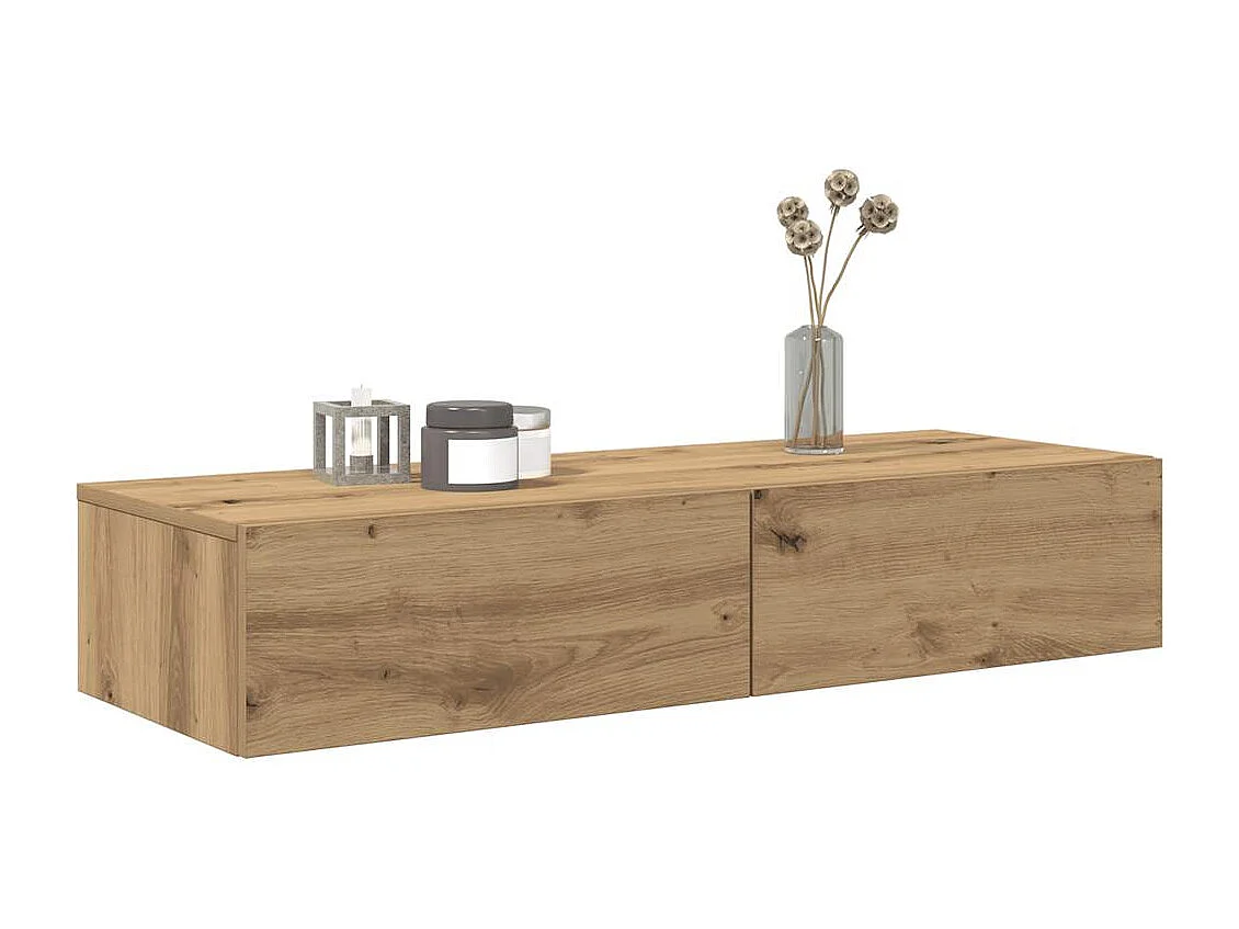 Wandplank met lades, handgemaakt eikenhout, bewerkt hout