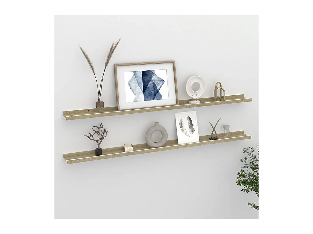 Mensole da parete 2 pezzi bianco e rovere sonoma 115x9x3 cm