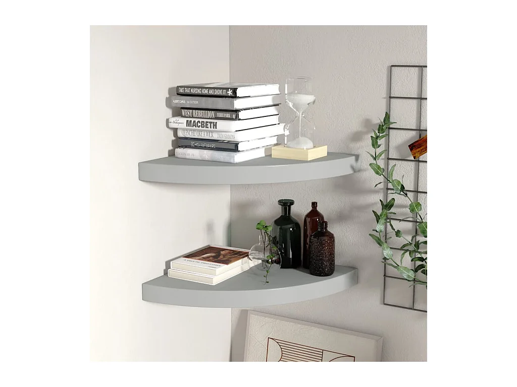 Étagères d'angle flottantes 2 pcs gris 35x35x3,8 cm MDF