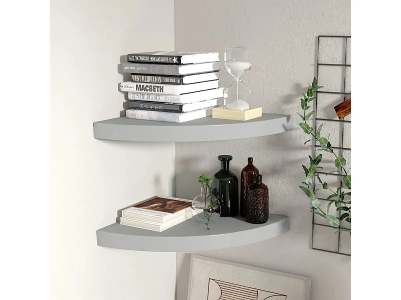 Étagères d'angle flottantes 2 pcs gris 35x35x3,8 cm MDF