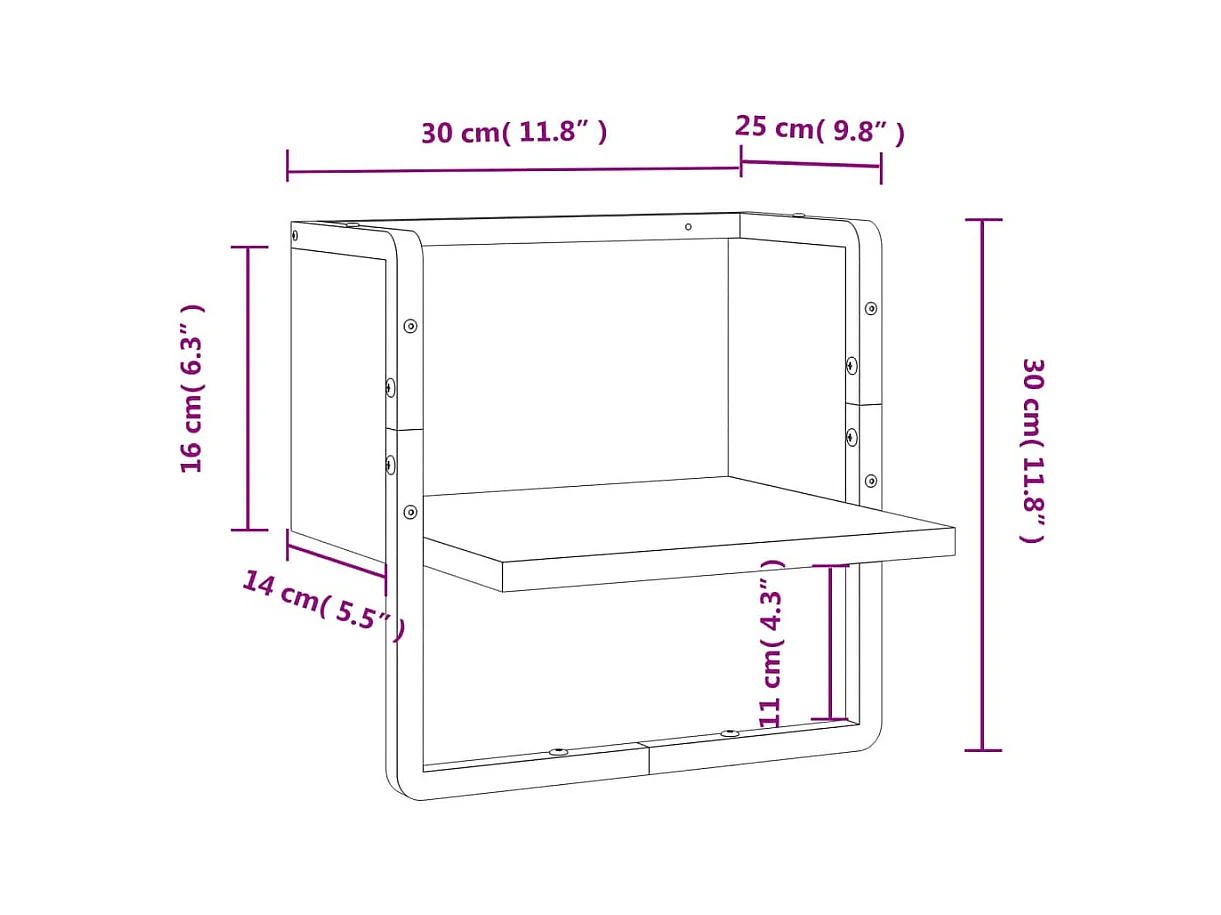 Estante de pared con barra negra 30x25x30 cm