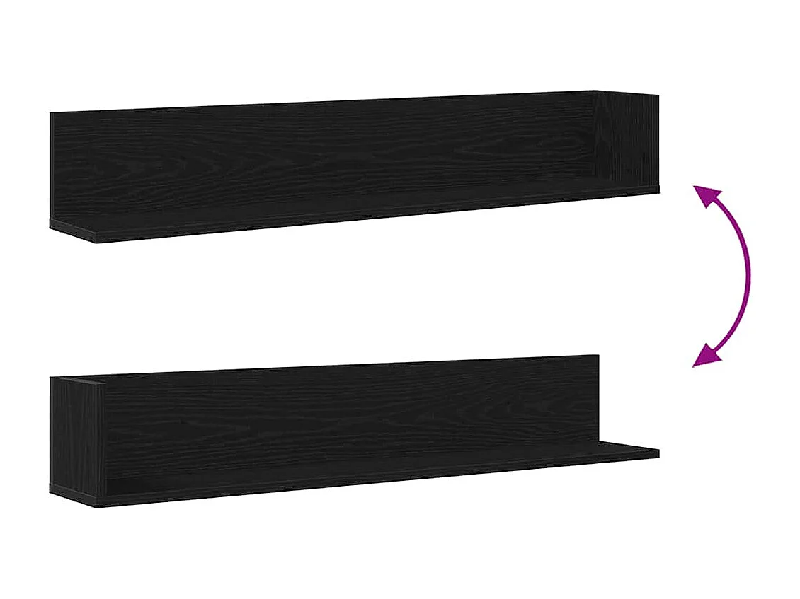 Étagères murales 2 pcs noir 100x16,5x16,5 cm bois d'ingénierie