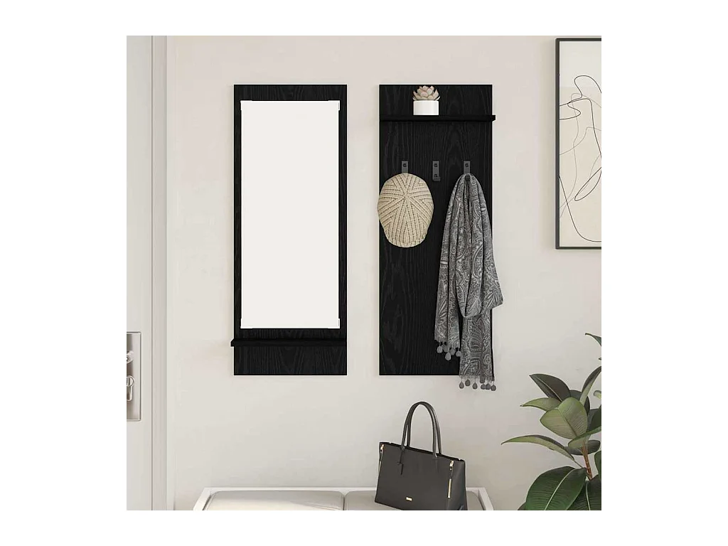 Appendiabiti da parete con ripiano Rovere nero 70 x 10 x 90 cm