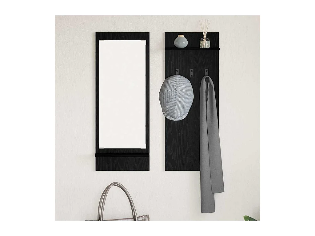 Appendiabiti da parete con ripiano Rovere nero 70 x 10 x 90 cm