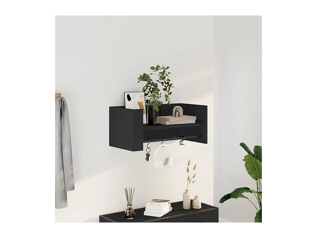 Zwarte wandplank 70,5x35x30,5 cm bewerkt hout